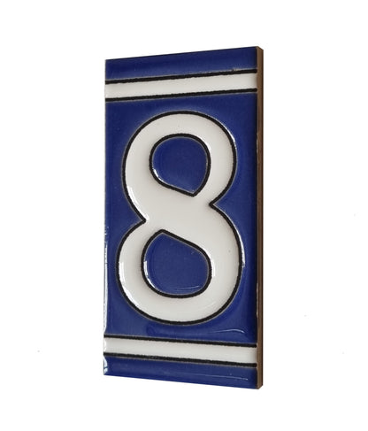 French Classic blue hand-painted ceramic number and letter tiles 11 x 5.5 cm