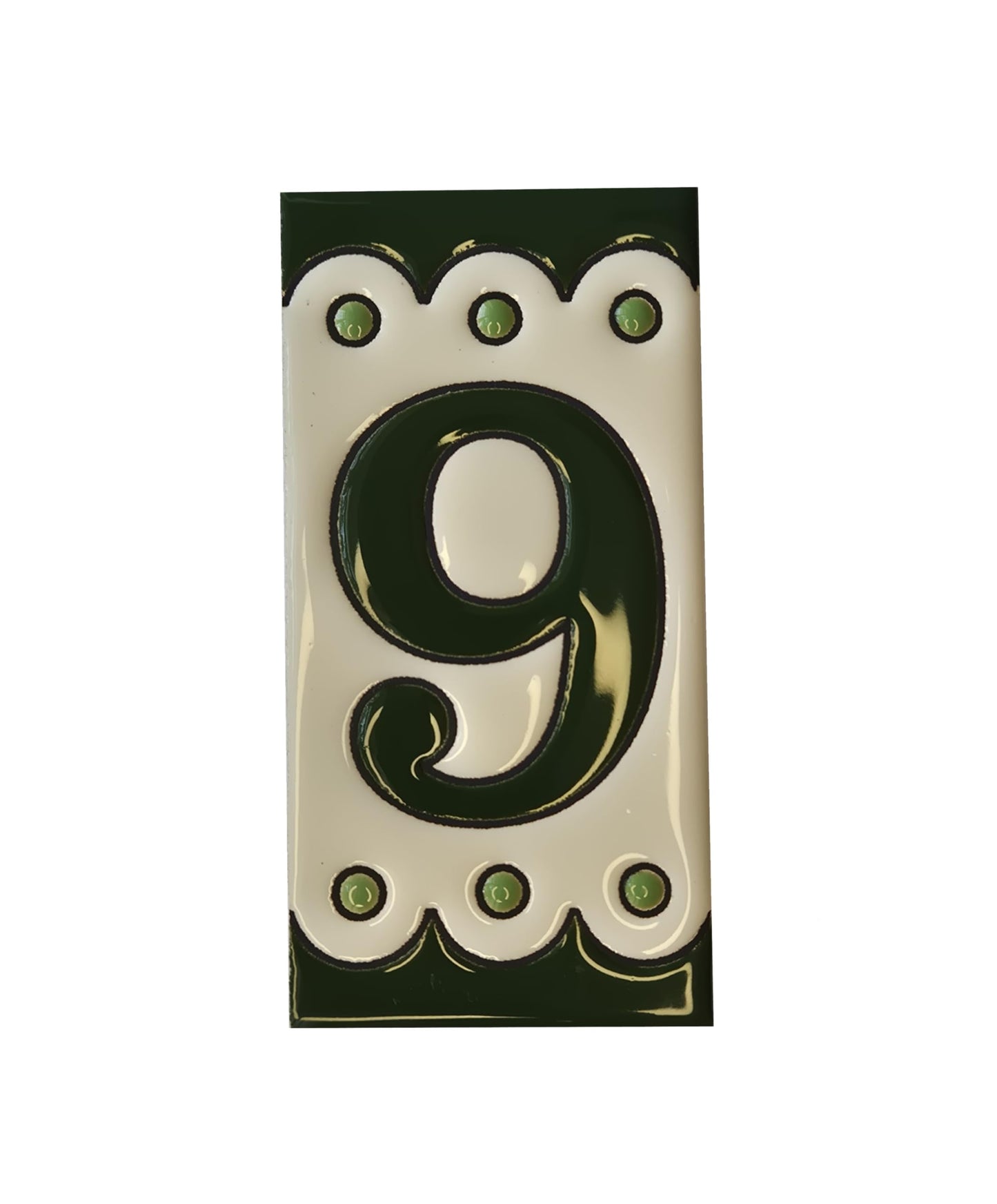 Hand-painted Soto Green Ceramic House Number Tiles 11 x 5.5 cm or 2.16 x 4.33"