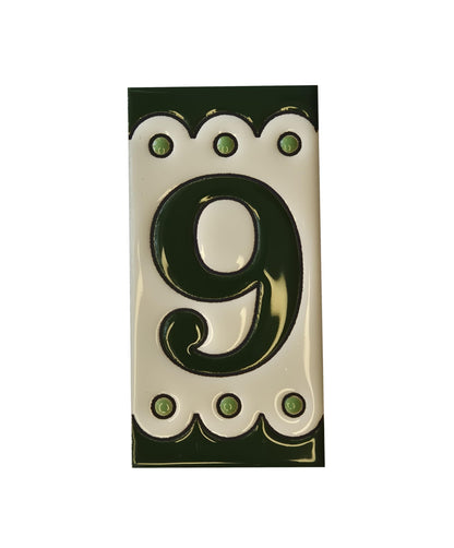 Hand-painted Soto Green Ceramic House Number Tiles 11 x 5.5 cm or 2.16 x 4.33"