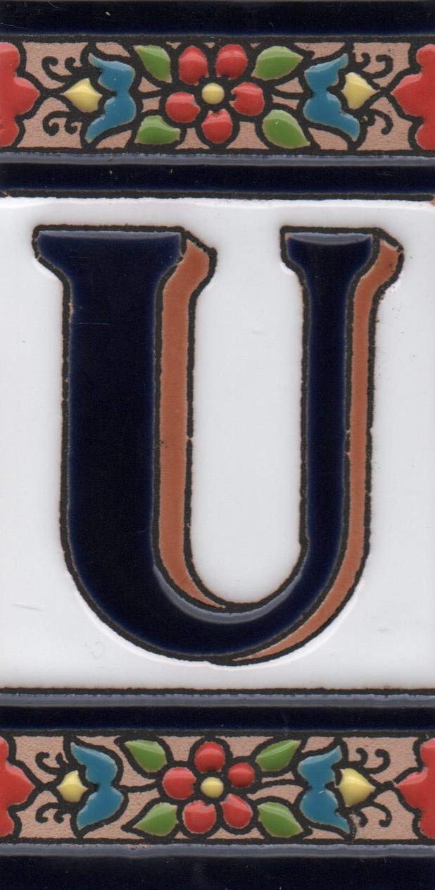 Hand-painted Ceramic Numbers & Letters Tiles Red Blue & Green Floral 11 x 5.5cm 2 to 7 Tile Frames