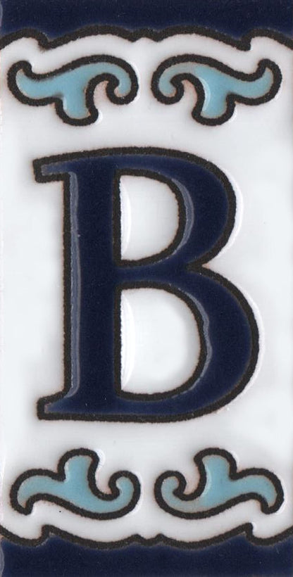 Blue & White Mini-house Ceramic Number Tiles 7.5 x 3.7cm | Optional frames | MD-04