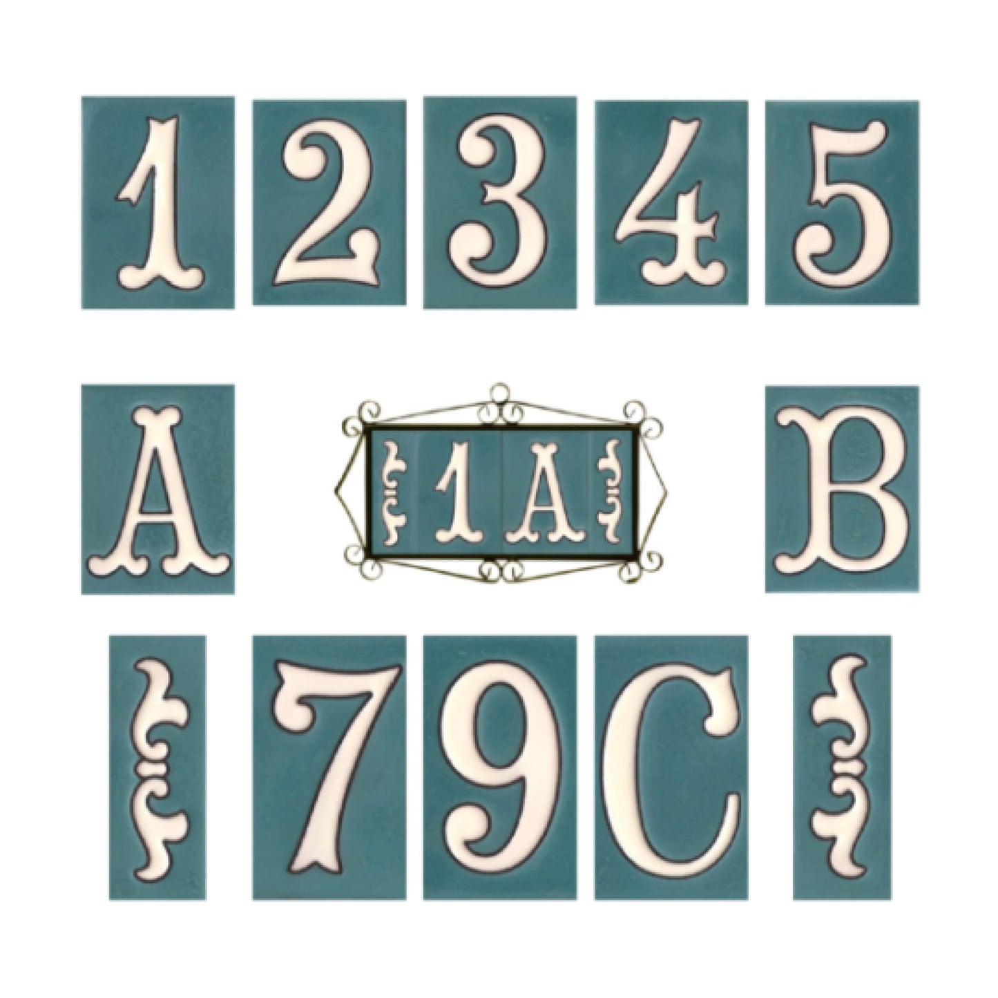 Hand-painted Matte Blue & White Ceramic House Number Tiles 10 x 7.5 cm