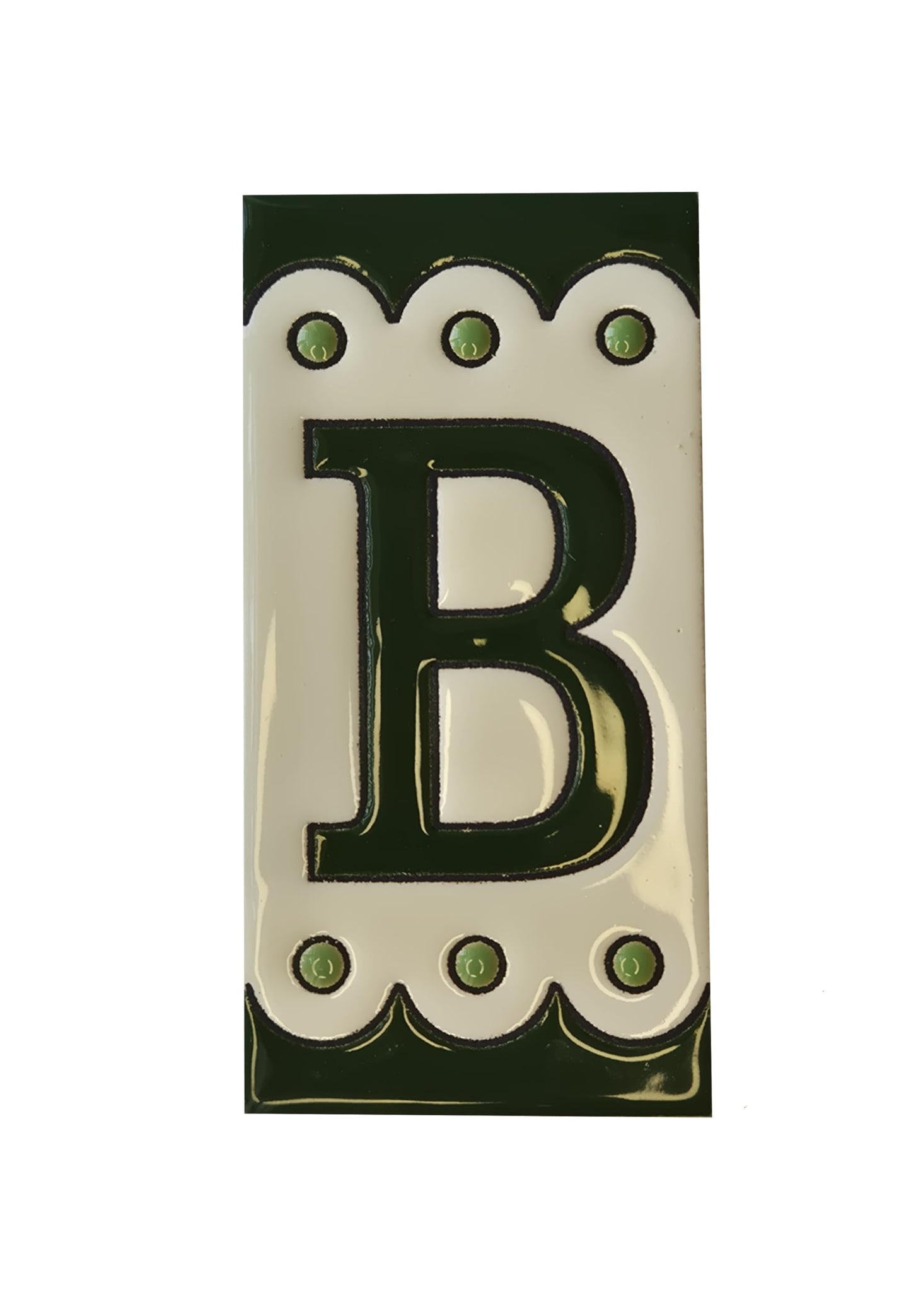 Hand-painted Soto Green Ceramic House Number Tiles 11 x 5.5 cm or 2.16 x 4.33"