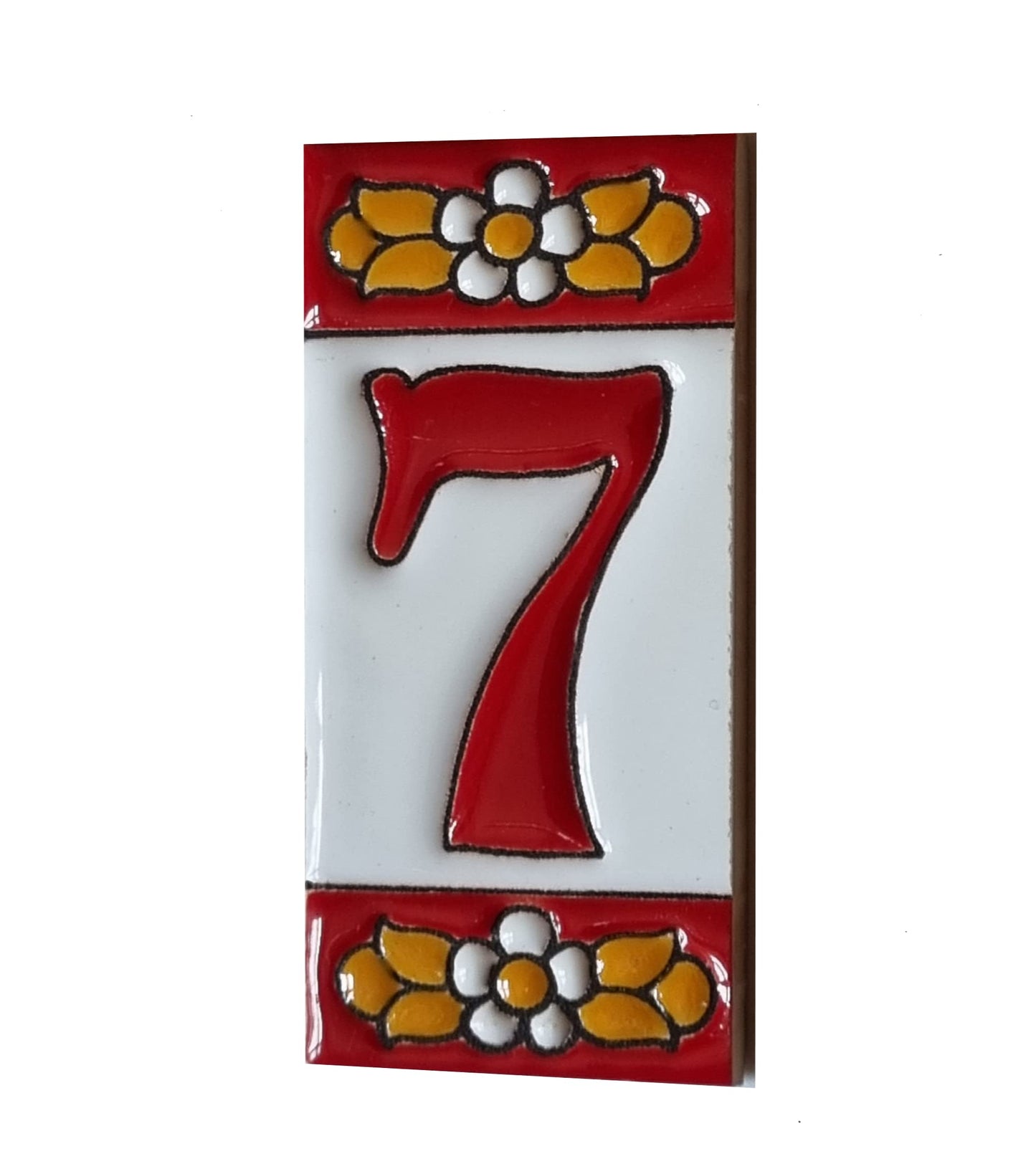 Ceramic House Tile Numbers & Letters, Red Floral Design, Tile Size: 7.5cm x 3.5cm, 2 to 10 Tile Frames