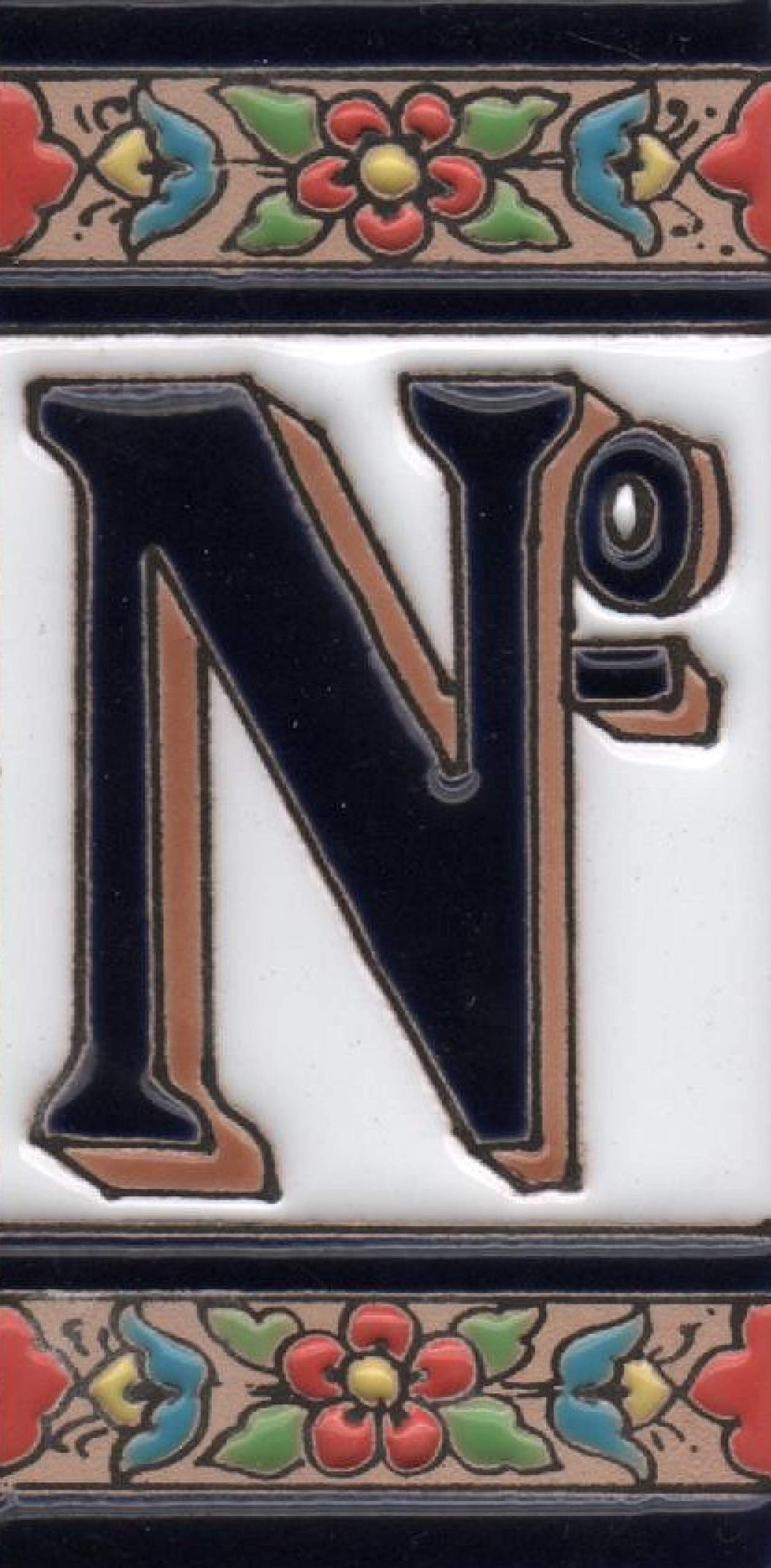 Hand-painted Ceramic Numbers & Letters Tiles Red Blue & Green Floral 11 x 5.5cm 2 to 7 Tile Frames