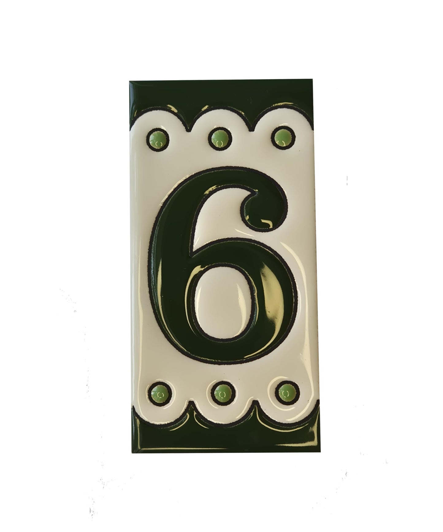 Hand-painted Soto Green Ceramic House Number Tiles 11 x 5.5 cm or 2.16 x 4.33"