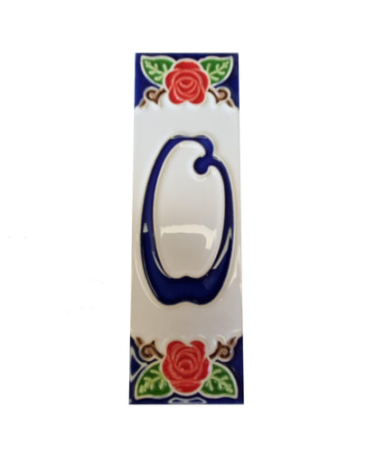 Hand-painted Italian Red Rose Ceramic House Numbers Tiles, Letters 15 x 4.8cm & Frames