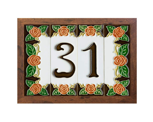 Italian Handmade Ceramic Orange Rose Numbers & Letters Tiles. Tile Size: 10cm x 3.4cm, 3 to 6 Tile Frames