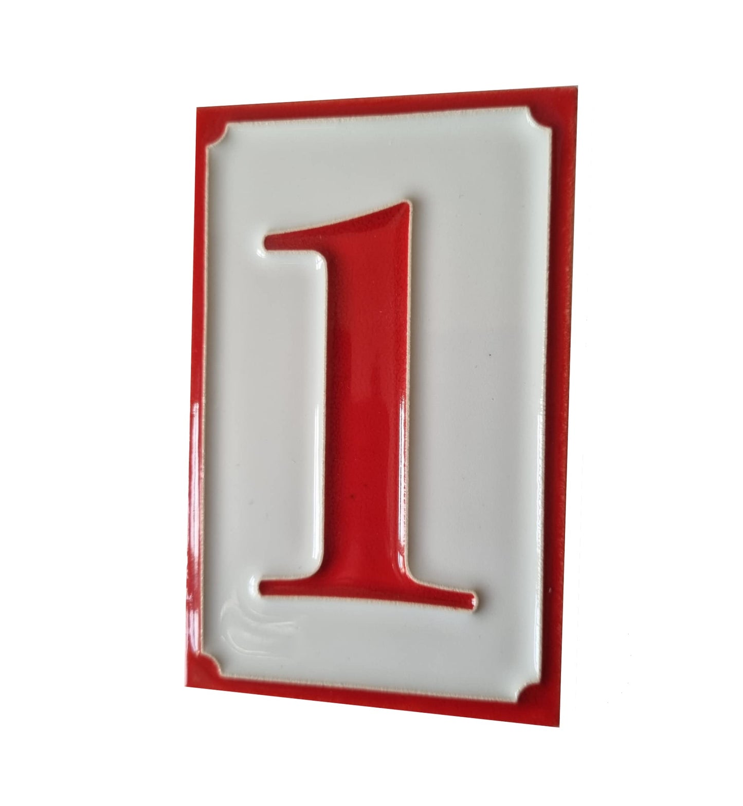 Italian hand-painted red ceramic house number tiles 11 x 7cm optional hardwood frames