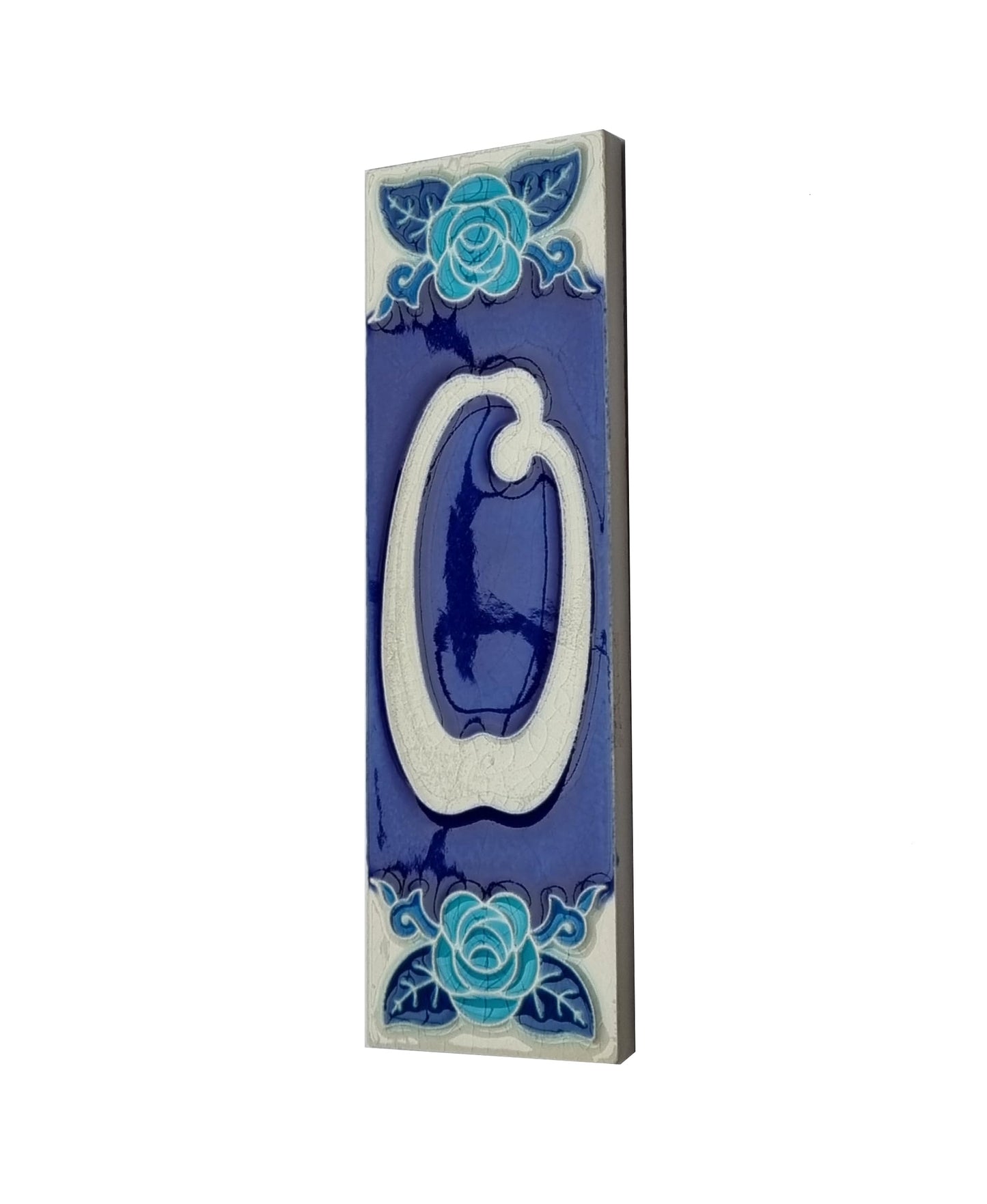 Italian Hand-painted Glow Dark Blue Rose Ceramic House Number Tiles 15 x 4.8 cm