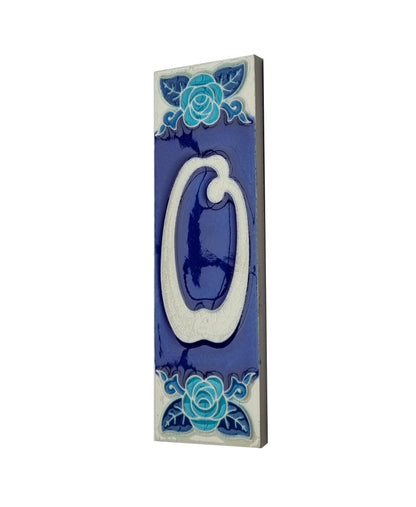 Italian Hand-painted Glow Dark Blue Rose Ceramic House Number Tiles 15 x 4.8 cm