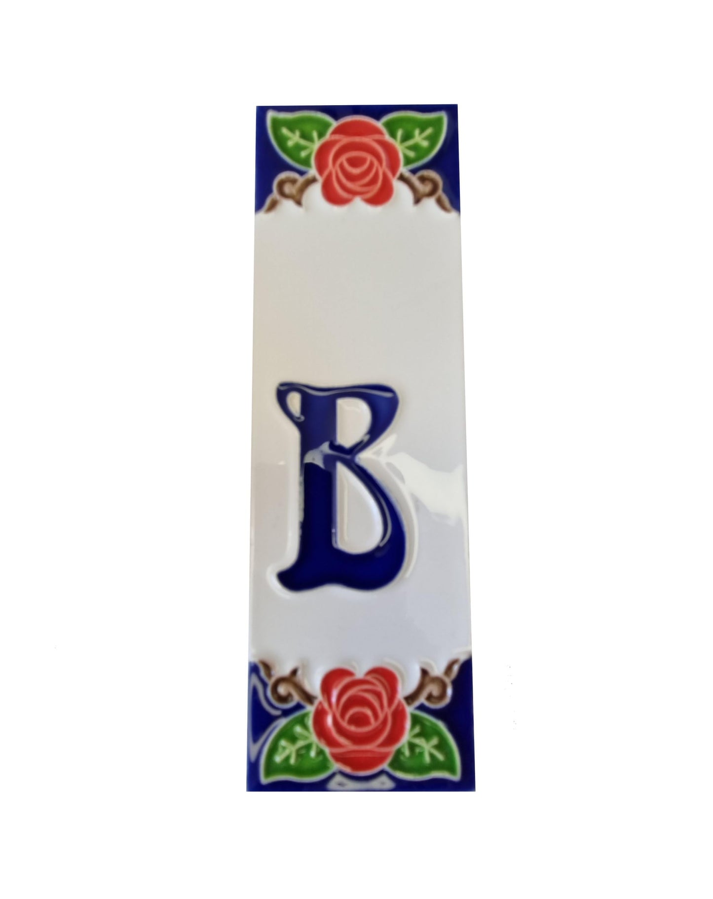 Hand-painted Italian Red Rose Ceramic House Numbers Tiles, Letters 15 x 4.8cm & Frames