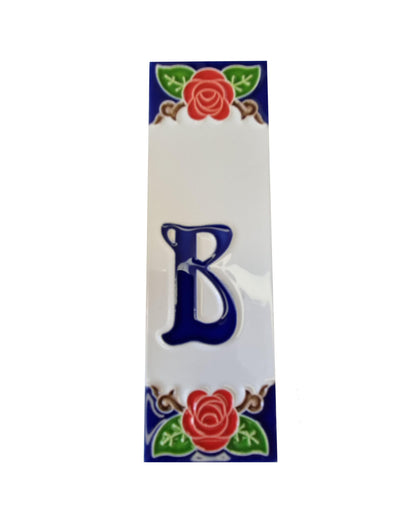 Hand-painted Italian Red Rose Ceramic House Numbers Tiles, Letters 15 x 4.8cm & Frames