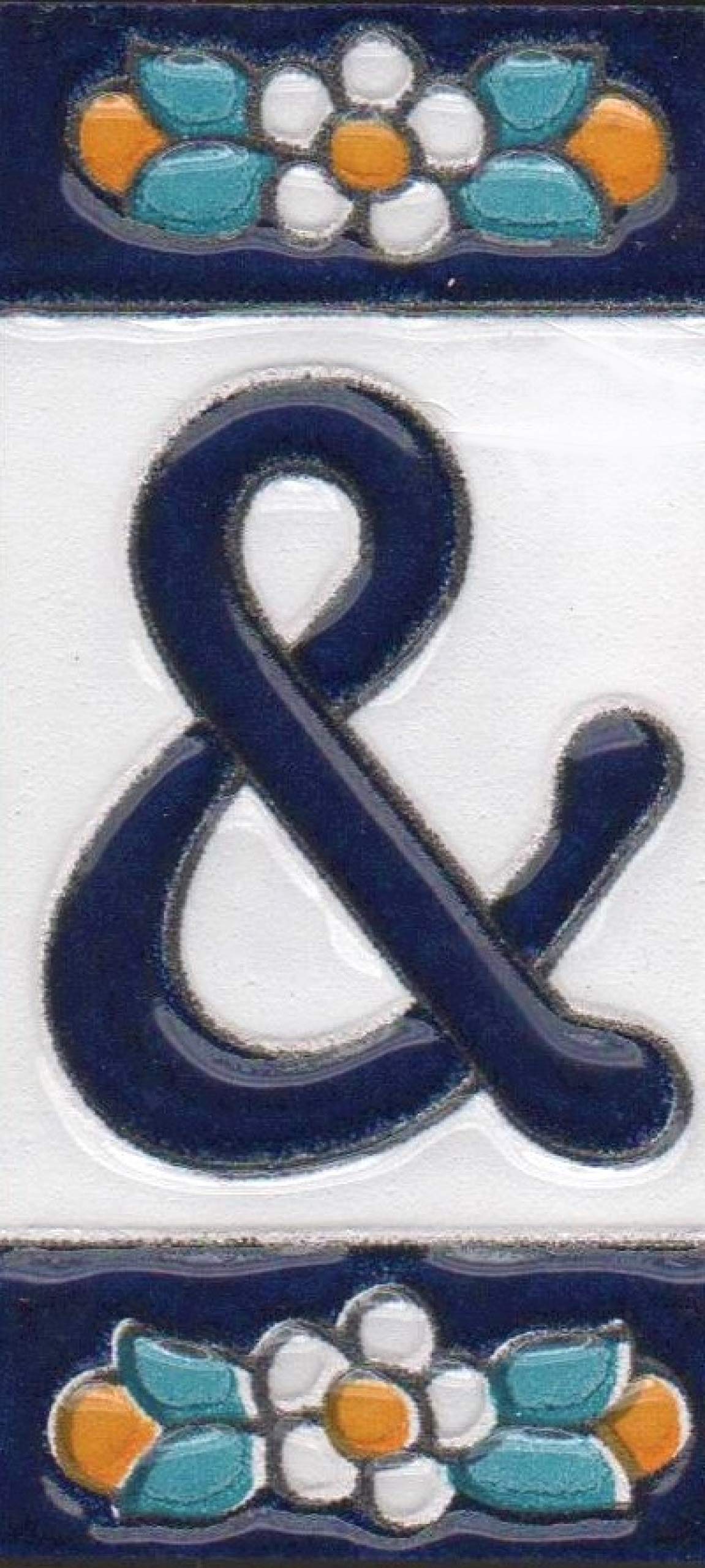 Ceramic House Tile Numbers & Letters, Blue Floral Design, 7.5cm x 3.5cm, 2 to 10 Frames