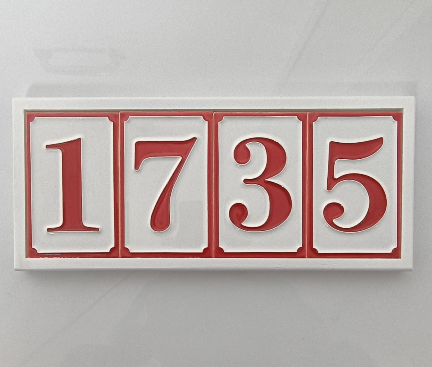 Italian hand-painted red ceramic house number tiles 11 x 7cm optional hardwood frames