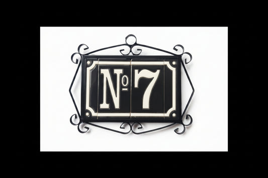 Hand-Painted French Black Ceramic House Number Tiles 11 x 5.5cm