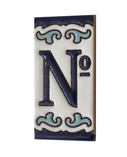 Blue & White Mini-house Ceramic Number Tiles 7.5 x 3.7cm | Optional frames | MD-04