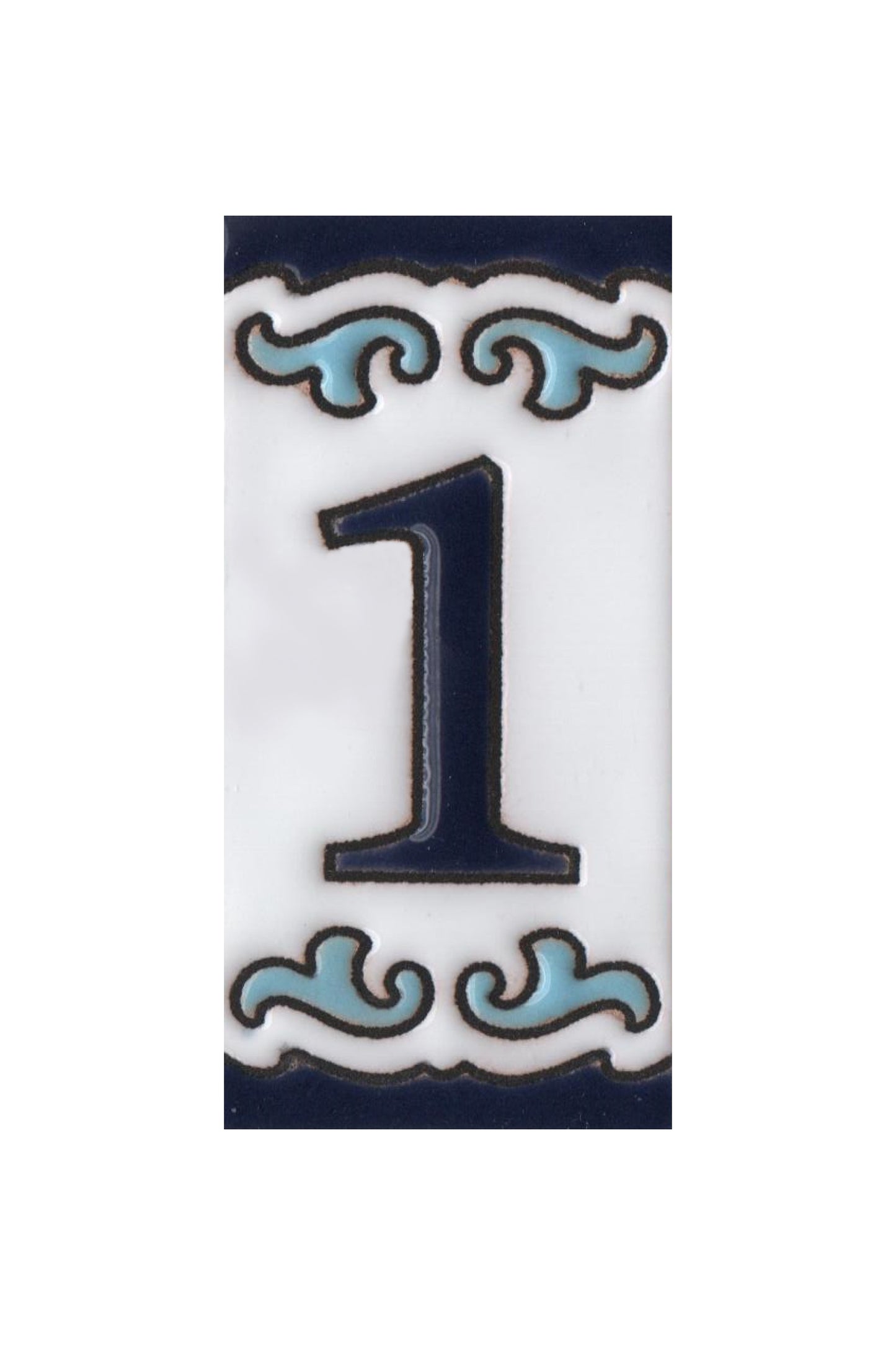Blue & White Mini-house Ceramic Number Tiles 7.5 x 3.7cm | Optional frames | MD-04