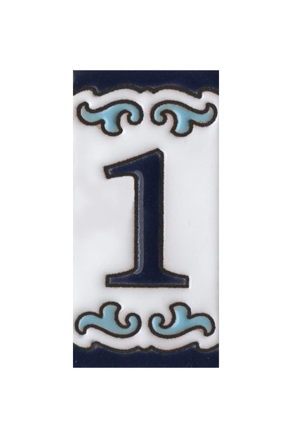 Blue & White Mini-house Ceramic Number Tiles 7.5 x 3.7cm | Optional frames | MD-04