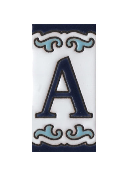 Blue & White Mini-house Ceramic Number Tiles 7.5 x 3.7cm | Optional frames | MD-04