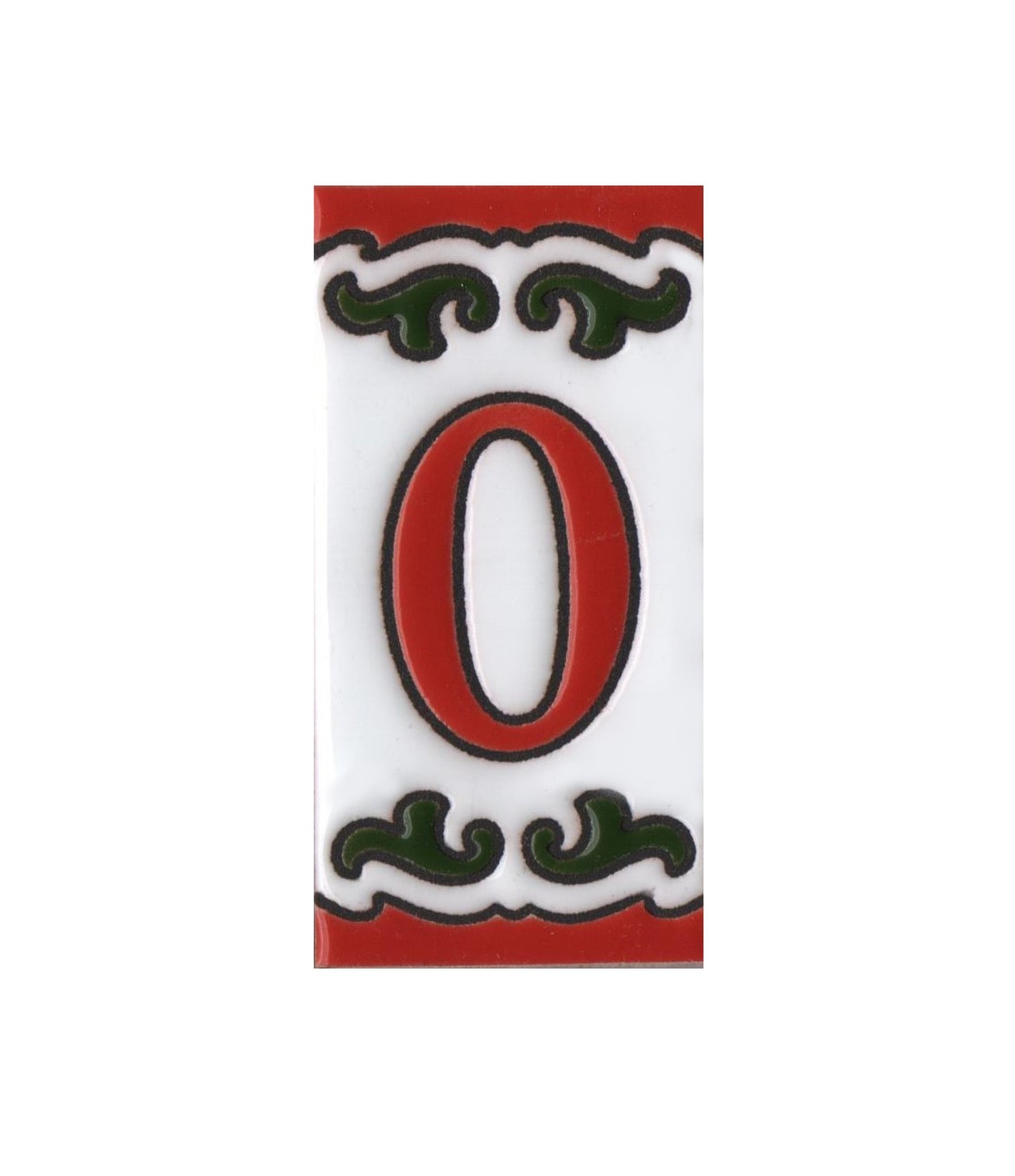 Hand-painted Daniela-6 Red & Green Ceramic Number Tiles 7.5 x 3.7cm