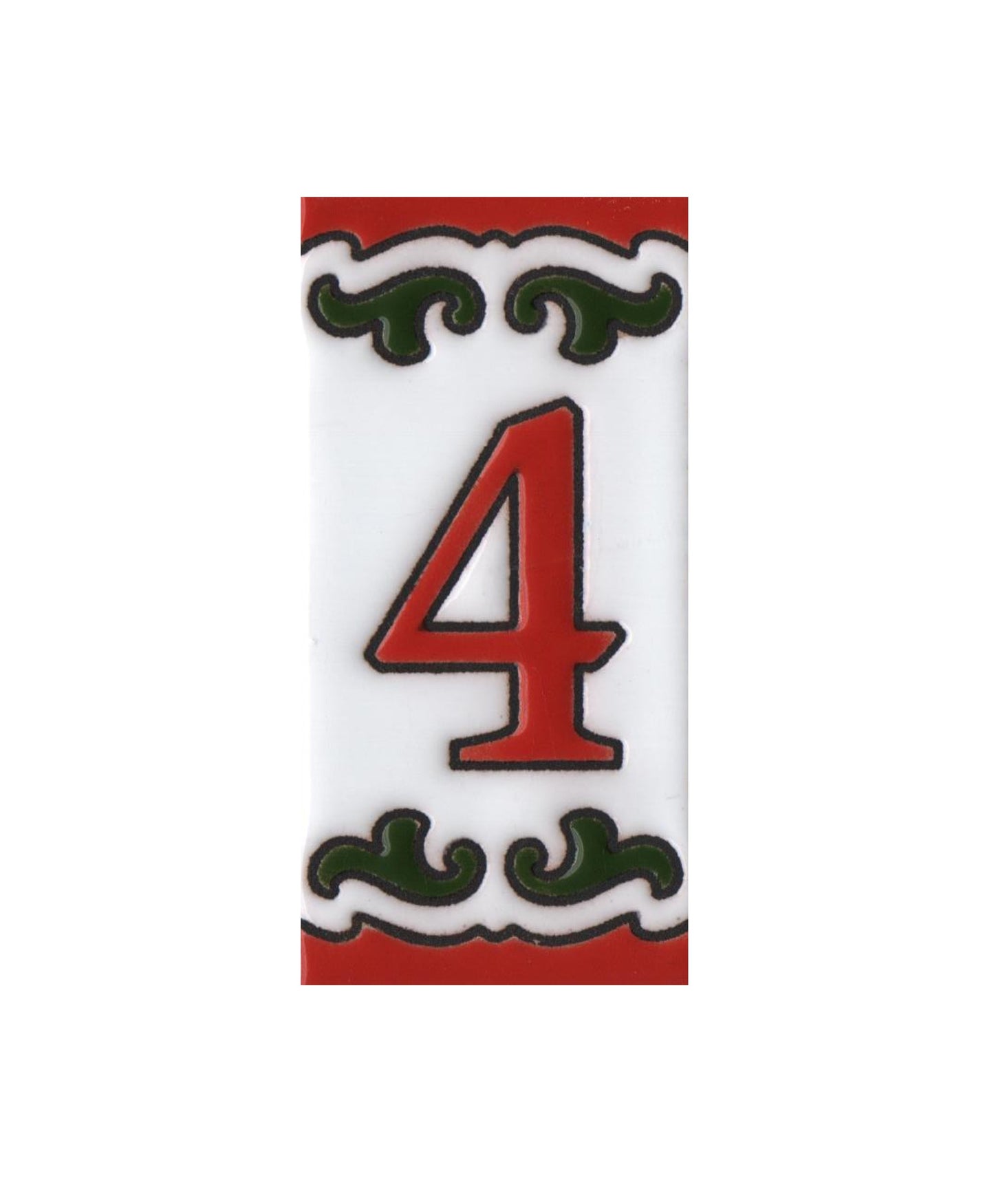 Hand-painted Daniela-6 Red & Green Ceramic Number Tiles 7.5 x 3.7cm