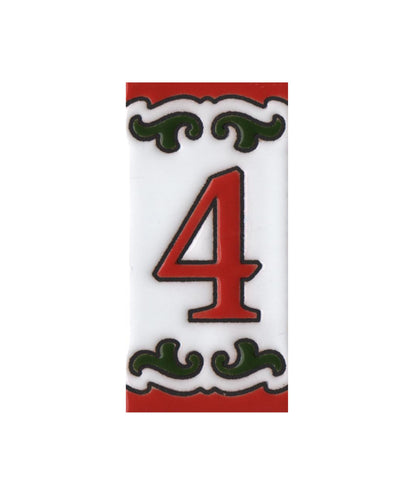 Hand-painted Daniela-6 Red & Green Ceramic Number Tiles 7.5 x 3.7cm