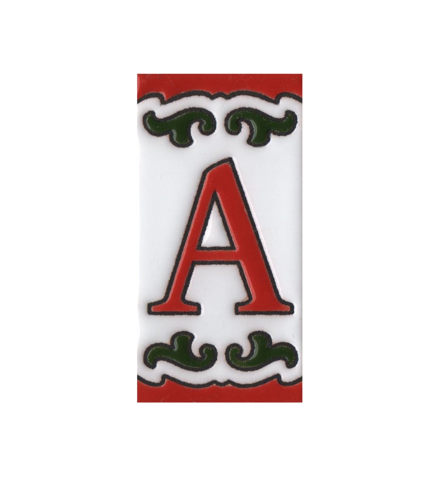 Hand-painted Daniela-6 Red & Green Ceramic Number Tiles 7.5 x 3.7cm