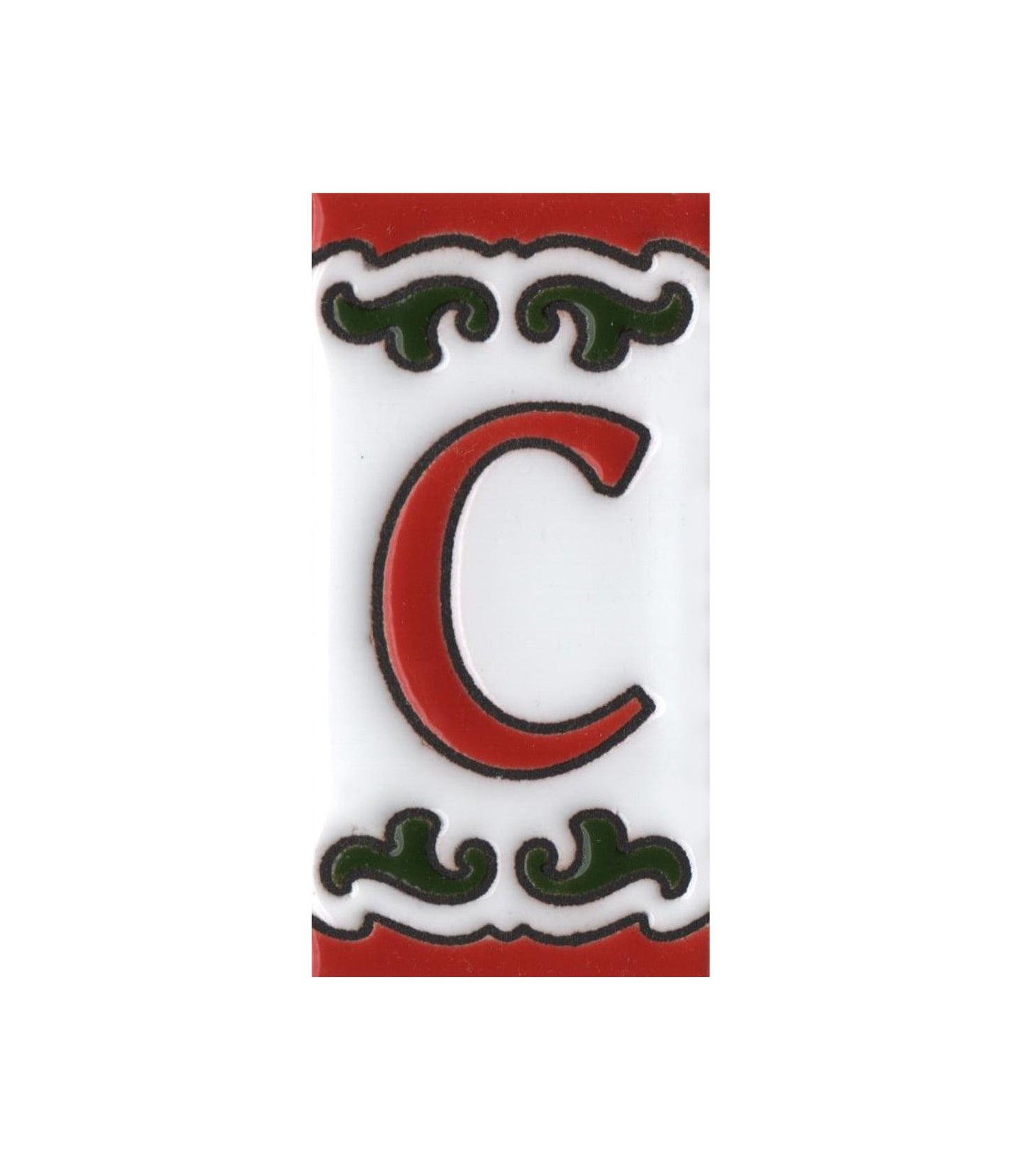 Hand-painted Daniela-6 Red & Green Ceramic Number Tiles 7.5 x 3.7cm