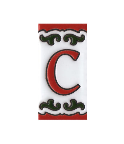 Hand-painted Daniela-6 Red & Green Ceramic Number Tiles 7.5 x 3.7cm
