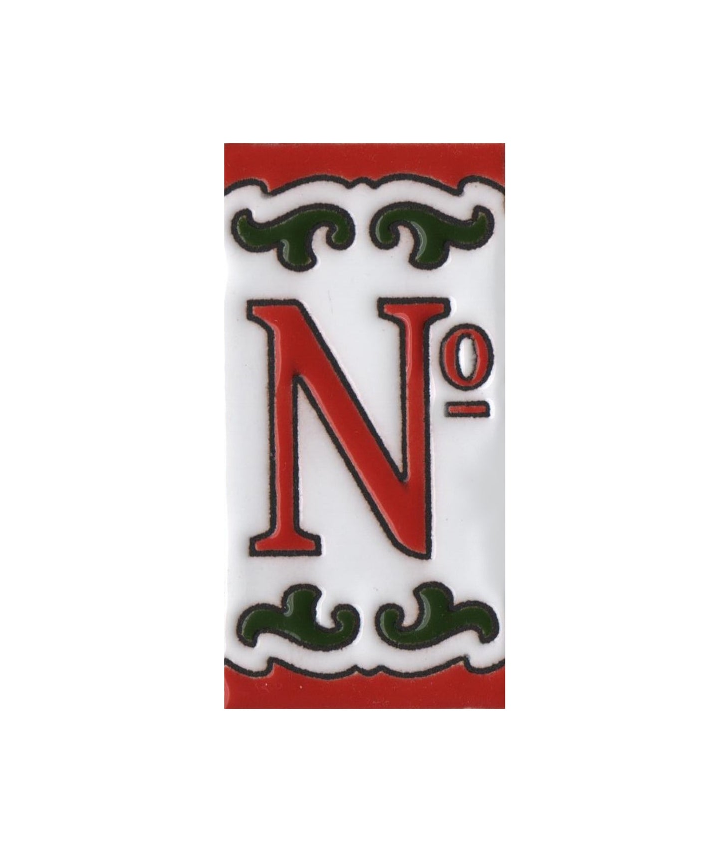 Hand-painted Daniela-6 Red & Green Ceramic Number Tiles 7.5 x 3.7cm