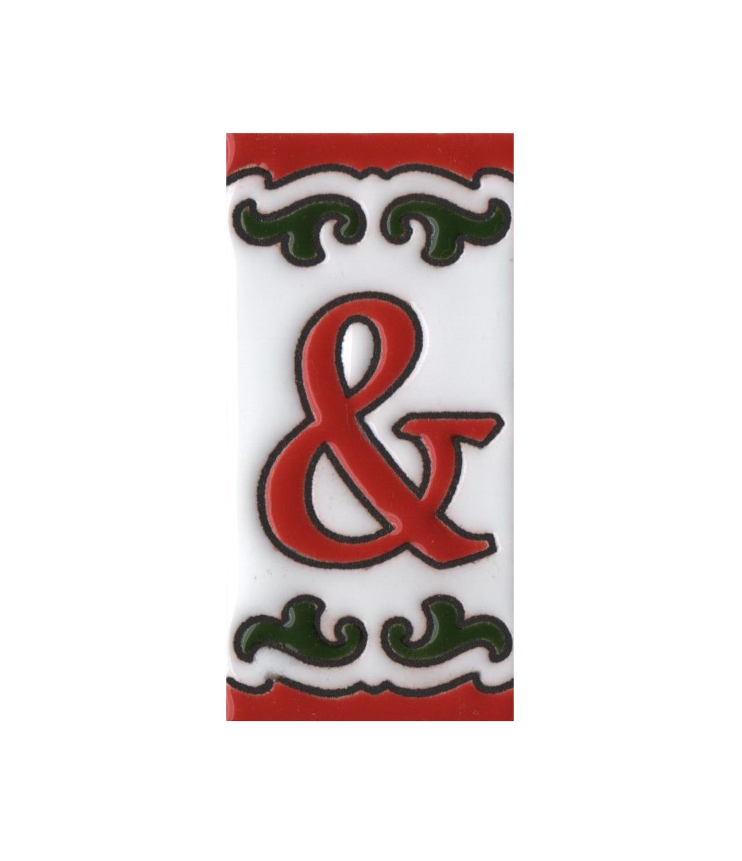 Hand-painted Daniela-6 Red & Green Ceramic Number Tiles 7.5 x 3.7cm