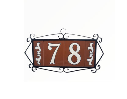 Hand-Painted Cerami House Number Tiles 10 x 7.5cm Costa Brown & White Design