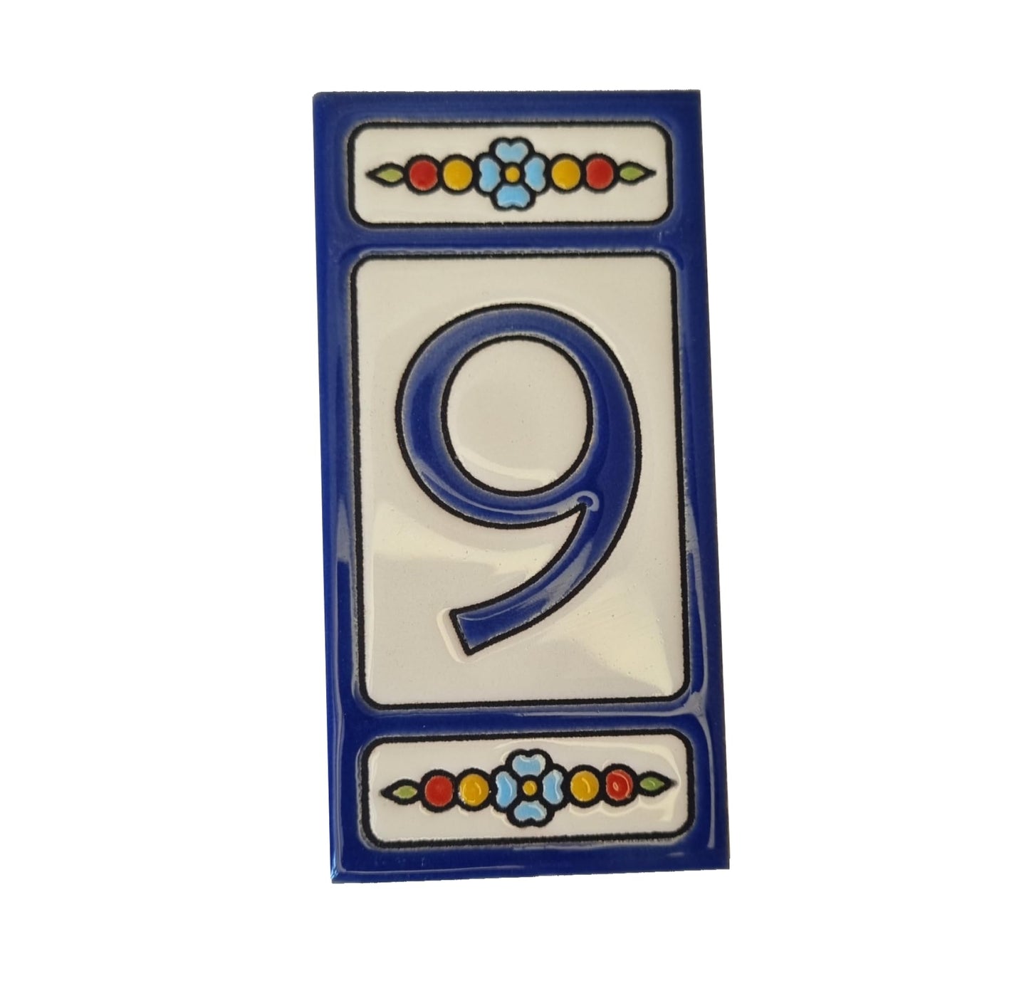 Atalaya m-7 Blue Hand-Painted Ceramic House Number Tiles 11 x 5.5cm