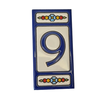 Atalaya m-7 Blue Hand-Painted Ceramic House Number Tiles 11 x 5.5cm