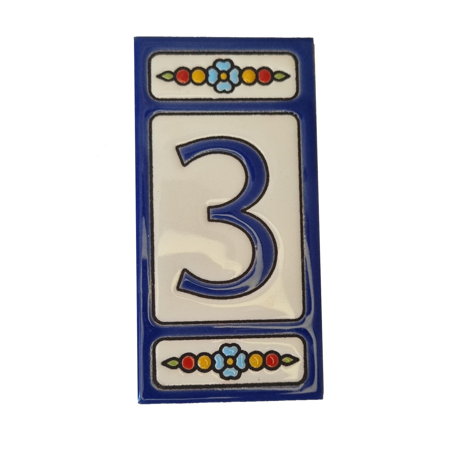 Atalaya m-7 Blue Hand-Painted Ceramic House Number Tiles 11 x 5.5cm