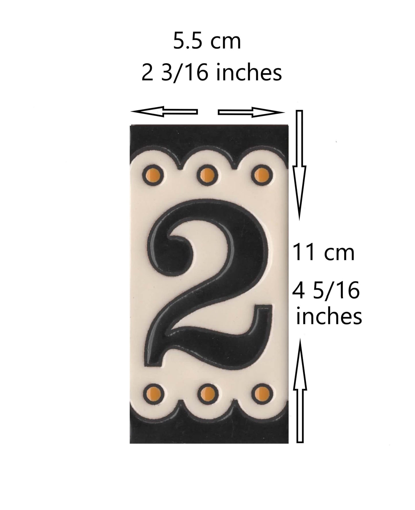 Soto M-3 Spanish Hand-painted Ceramic 11 x 5.5 cm or 2.16 x 4.33" Number Tiles