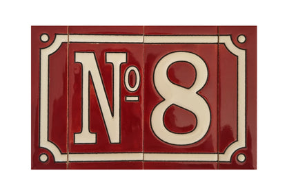 Hand-Painted French Designed Red Number Tiles 4.3' x 2.2' 11 x 5.5cm & Optional Metal Frames