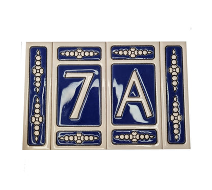 Atalaya M-3 Blue Hand-Painted Ceramic House Number Tiles 11 x 5.5 cm