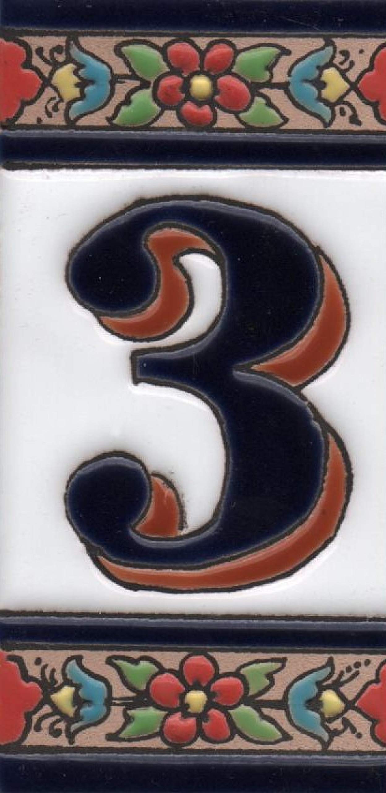 Hand-painted Ceramic Numbers & Letters Tiles Red Blue & Green Floral 11 x 5.5cm 2 to 7 Tile Frames