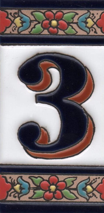 Hand-painted Ceramic Numbers & Letters Tiles Red Blue & Green Floral 11 x 5.5cm 2 to 7 Tile Frames