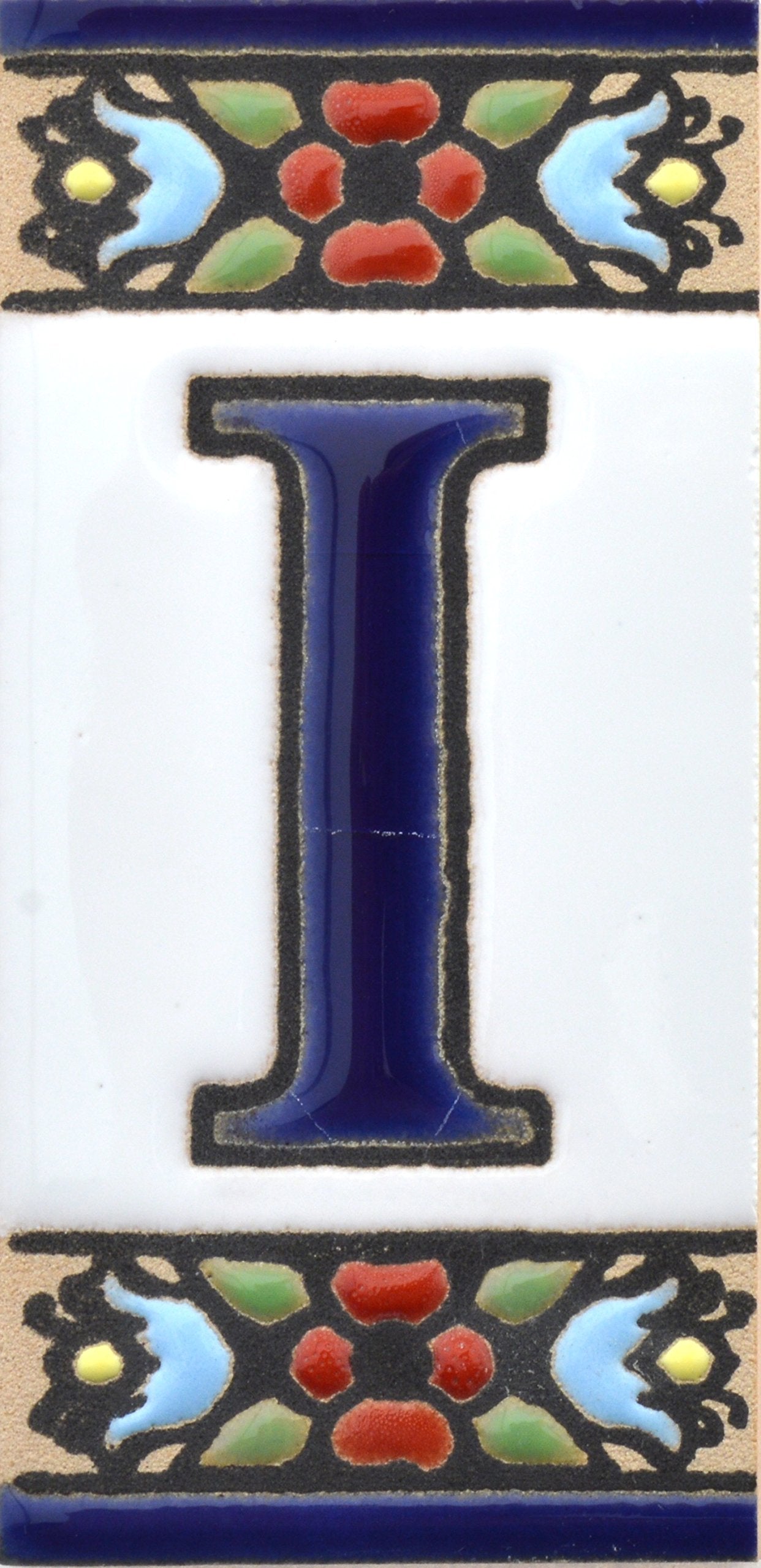 Hand-painted floral house number & letter tiles 2,87" x 1,38" 7.5 x 3.5 cm