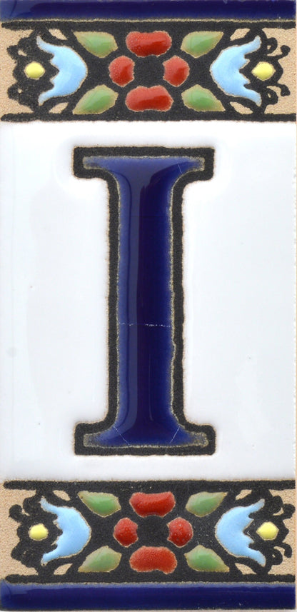 Hand-painted floral house number & letter tiles 2,87" x 1,38" 7.5 x 3.5 cm