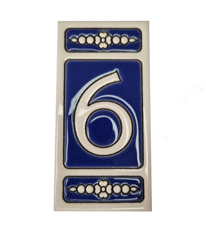 Atalaya M-3 Blue Hand-Painted Ceramic House Number Tiles 11 x 5.5 cm