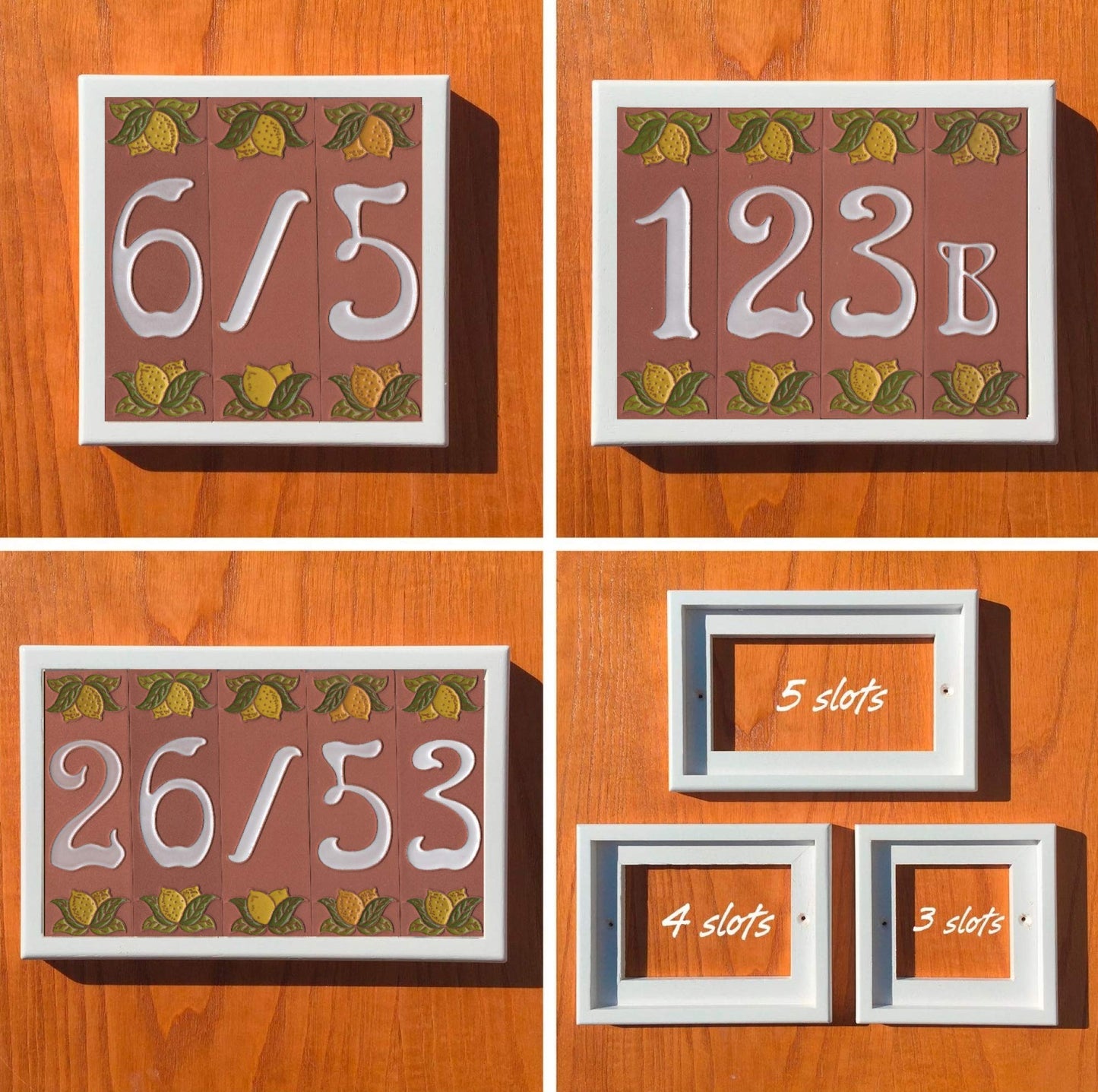 Terracotta Hand-painted Lemon Designed Ceramic House Number Tiles 15 x 4.8 cm