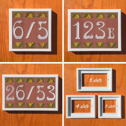 Terracotta Hand-painted Lemon Designed Ceramic House Number Tiles 15 x 4.8 cm