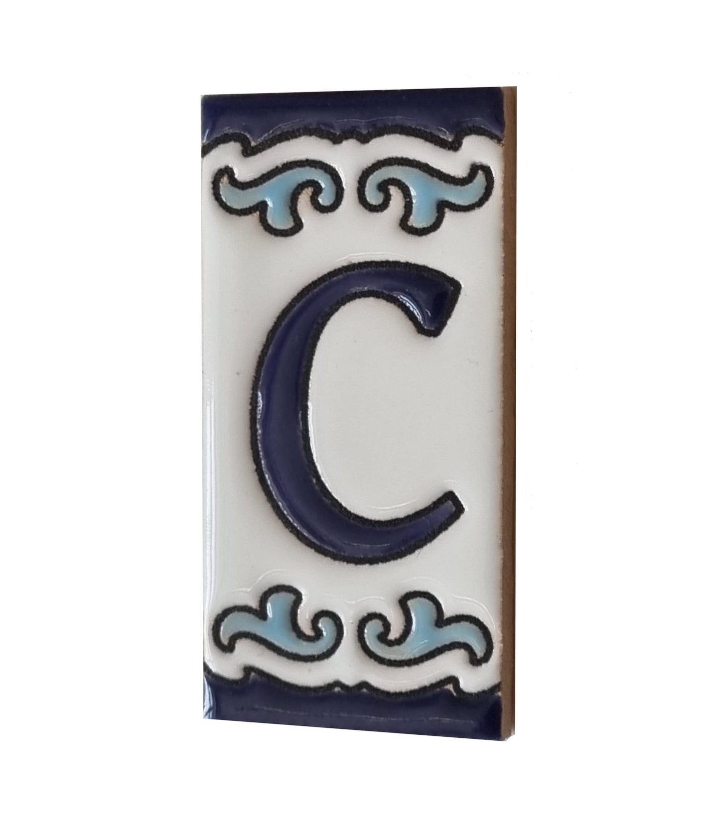 Blue & White Mini-house Ceramic Number Tiles 7.5 x 3.7cm | Optional frames | MD-04