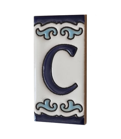 Blue & White Mini-house Ceramic Number Tiles 7.5 x 3.7cm | Optional frames | MD-04