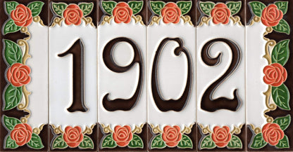 Italian Handmade Orange Ceramic Rose House Numbers Tiles 10 x 3.3cm | 3 to 6 Tile Frames