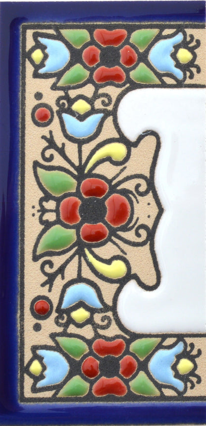 Hand-painted floral house number & letter tiles 2,87" x 1,38" 7.5 x 3.5 cm